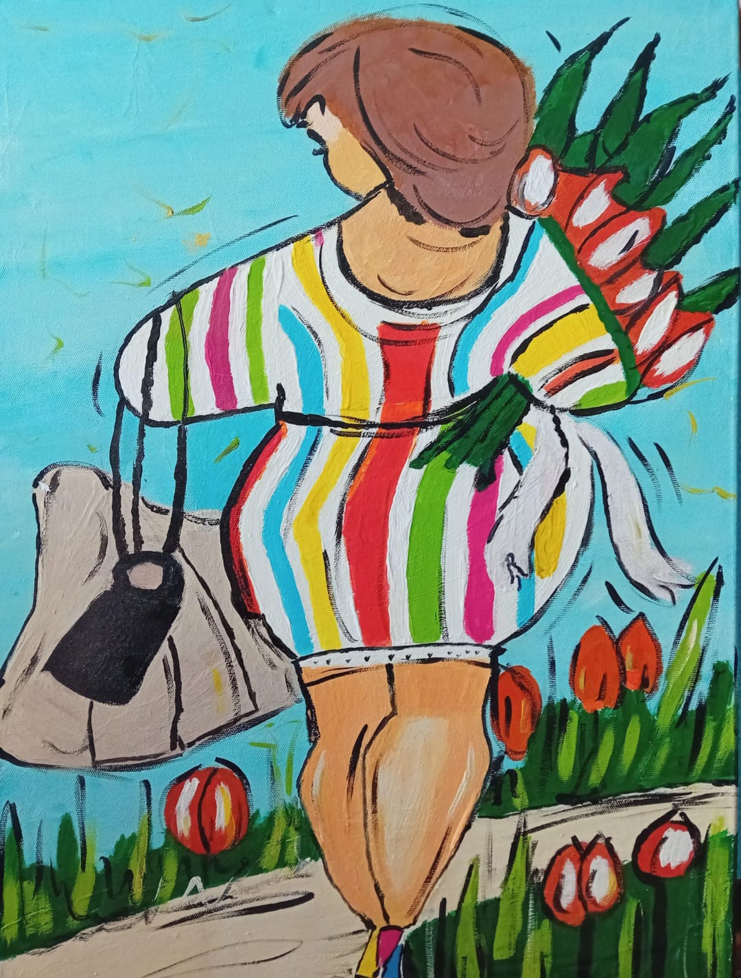 Dame met tulpen